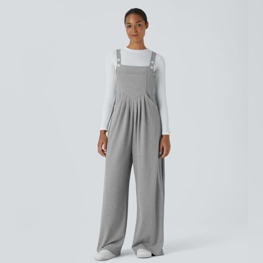 Halara wide leg Adjustable Strap Button Multiple Pocket Overalls grey small - Picture 3 of 15